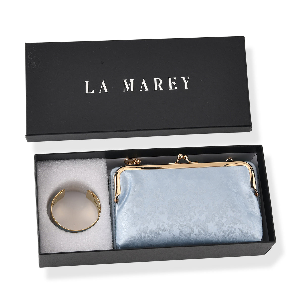 La Marey Set of 2 - RFID Clutch with Shoulder Strap &amp; Gold Flower Cuff Bracelet - Light Blue V32605467 10