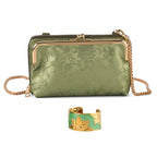 La Marey Set of 2 - RFID Clutch with Shoulder Strap & Gold Flower Cuff Bracelet - Pista Green_4455490