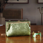La Marey Set of 2 - RFID Clutch with Shoulder Strap & Gold Flower Cuff Bracelet - Pista Green_4455490_1