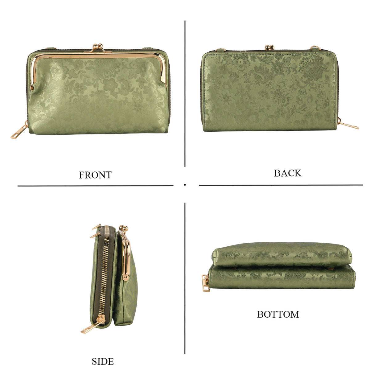 La Marey Set of 2 - RFID Clutch with Shoulder Strap &amp; Gold Flower Cuff Bracelet - Pista Green V32604310 4