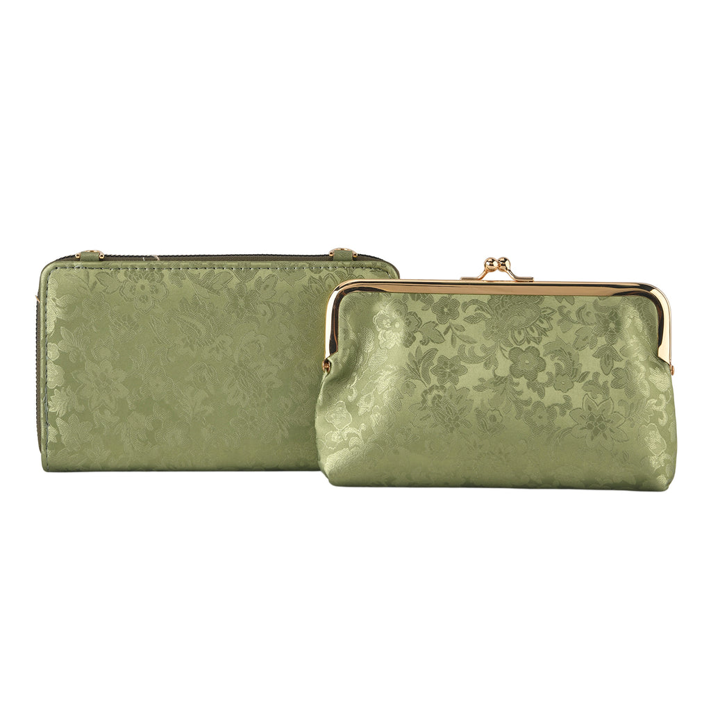 La Marey Set of 2 - RFID Clutch with Shoulder Strap & Gold Flower Cuff Bracelet - Pista Green_4455490_4