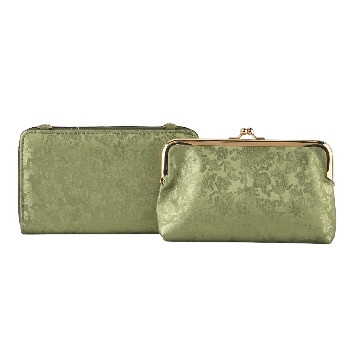 La Marey Set of 2 - RFID Clutch with Shoulder Strap &amp; Gold Flower Cuff Bracelet - Pista Green V32604310 5