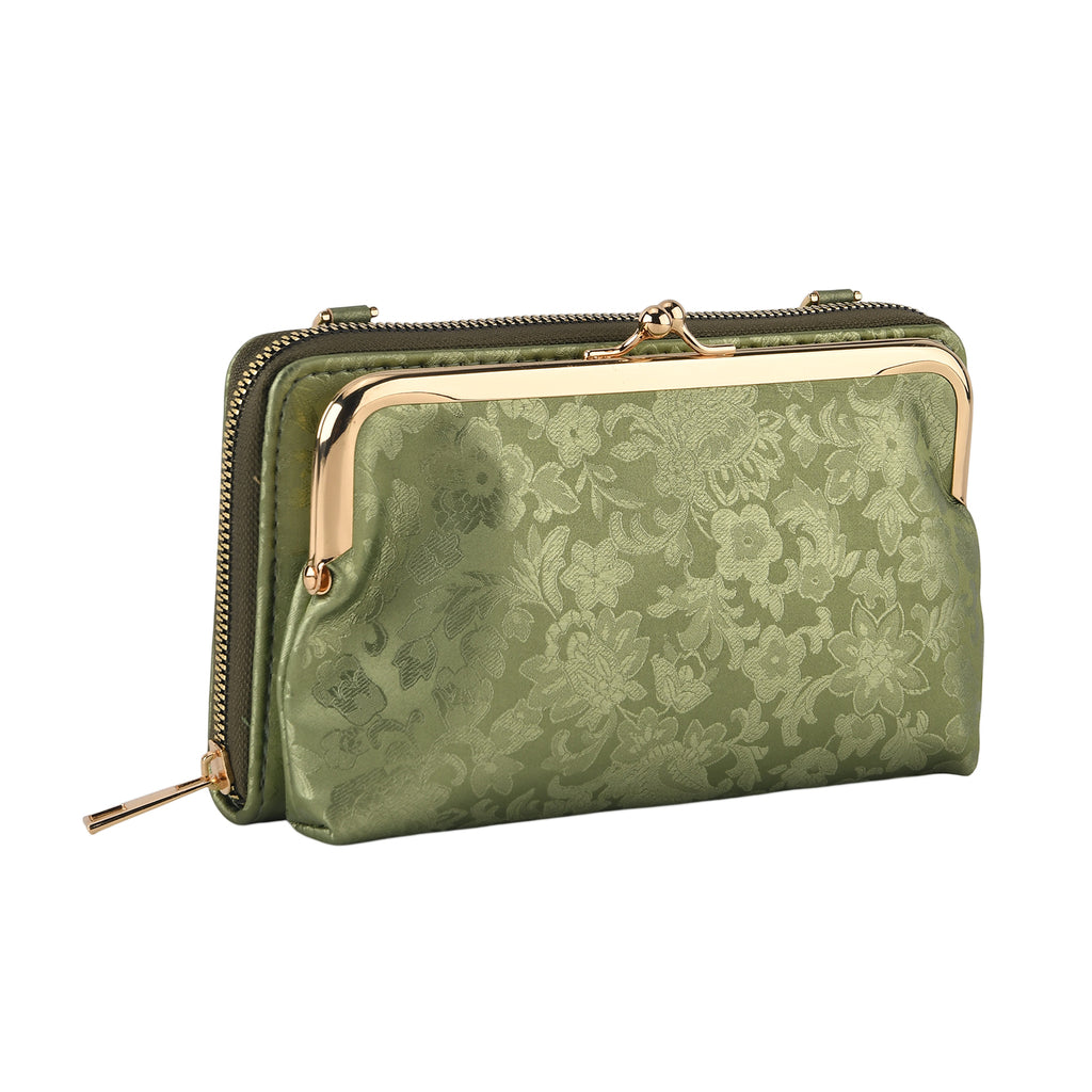 La Marey Set of 2 - RFID Clutch with Shoulder Strap & Gold Flower Cuff Bracelet - Pista Green_4455490_6
