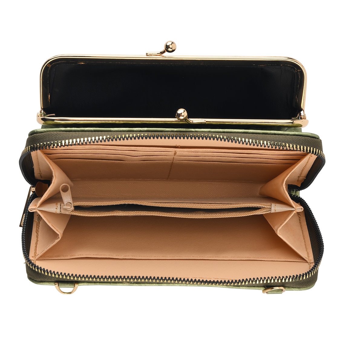 La Marey Set of 2 - RFID Clutch with Shoulder Strap &amp; Gold Flower Cuff Bracelet - Pista Green V32604310 8