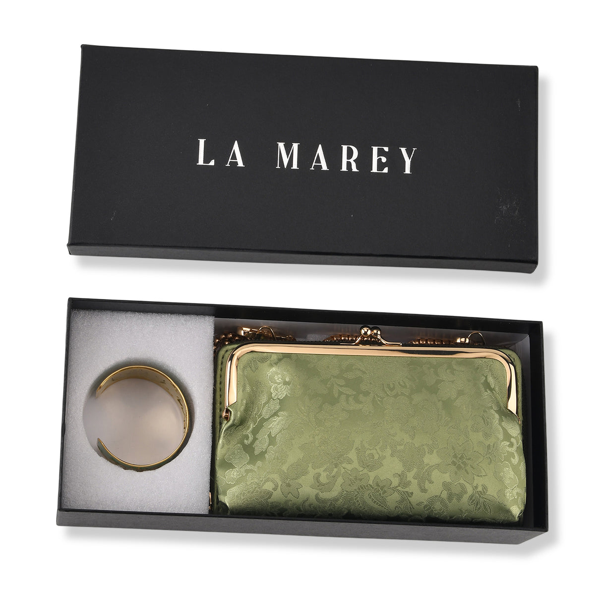 La Marey Set of 2 - RFID Clutch with Shoulder Strap &amp; Gold Flower Cuff Bracelet - Pista Green V32604310 10