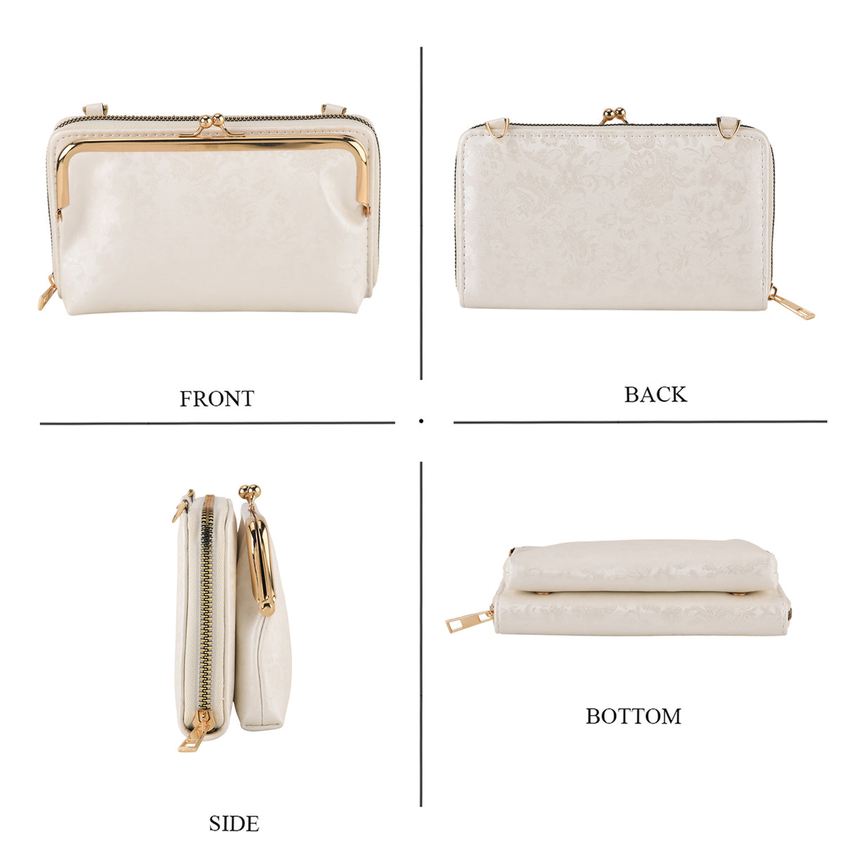 La Marey Set of 2 - RFID Clutch with Shoulder Strap &amp; Gold Flower Cuff Bracelet - Off White V32605468 4