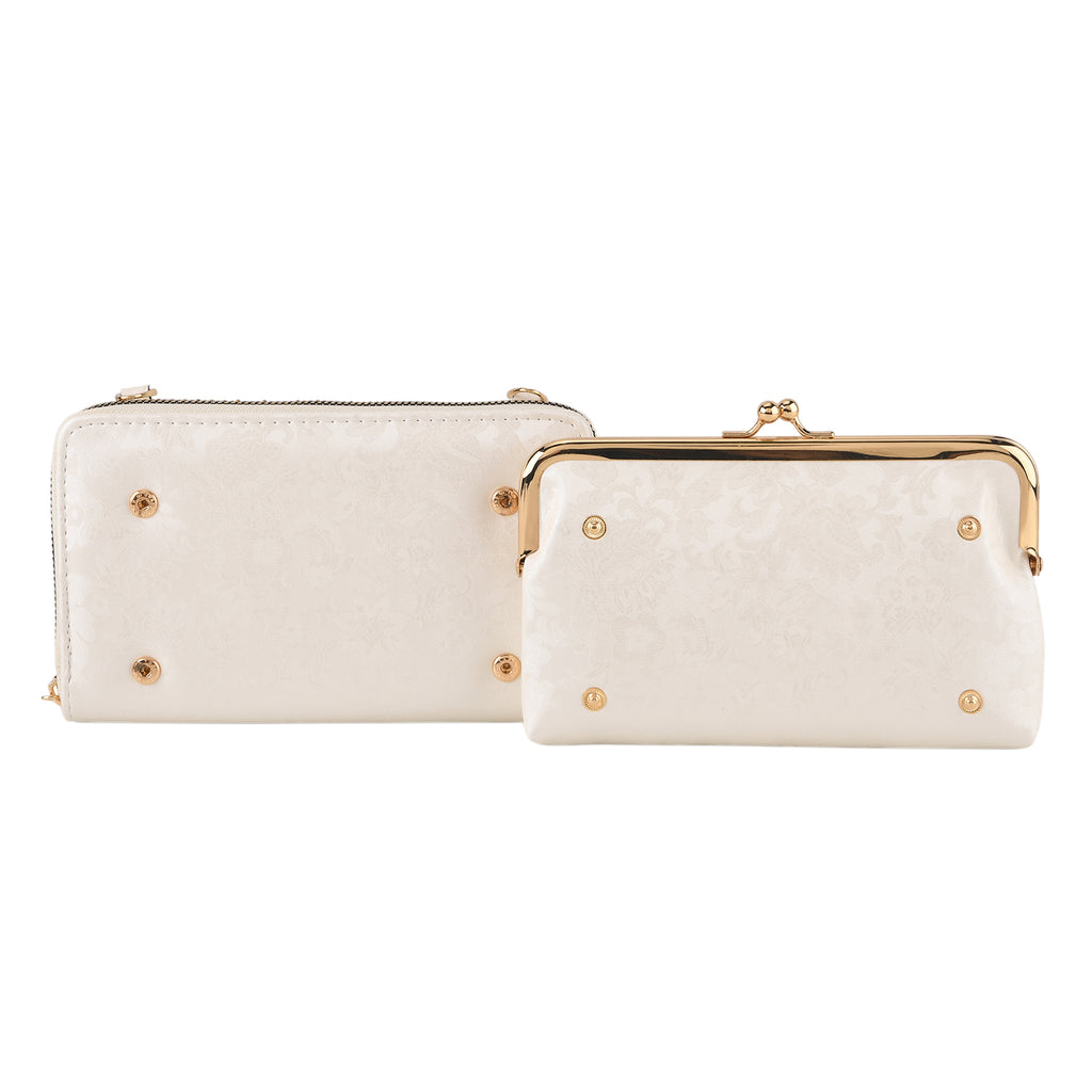 La Marey Set of 2 - RFID Clutch with Shoulder Strap & Gold Flower Cuff Bracelet - Off White_4455491_5