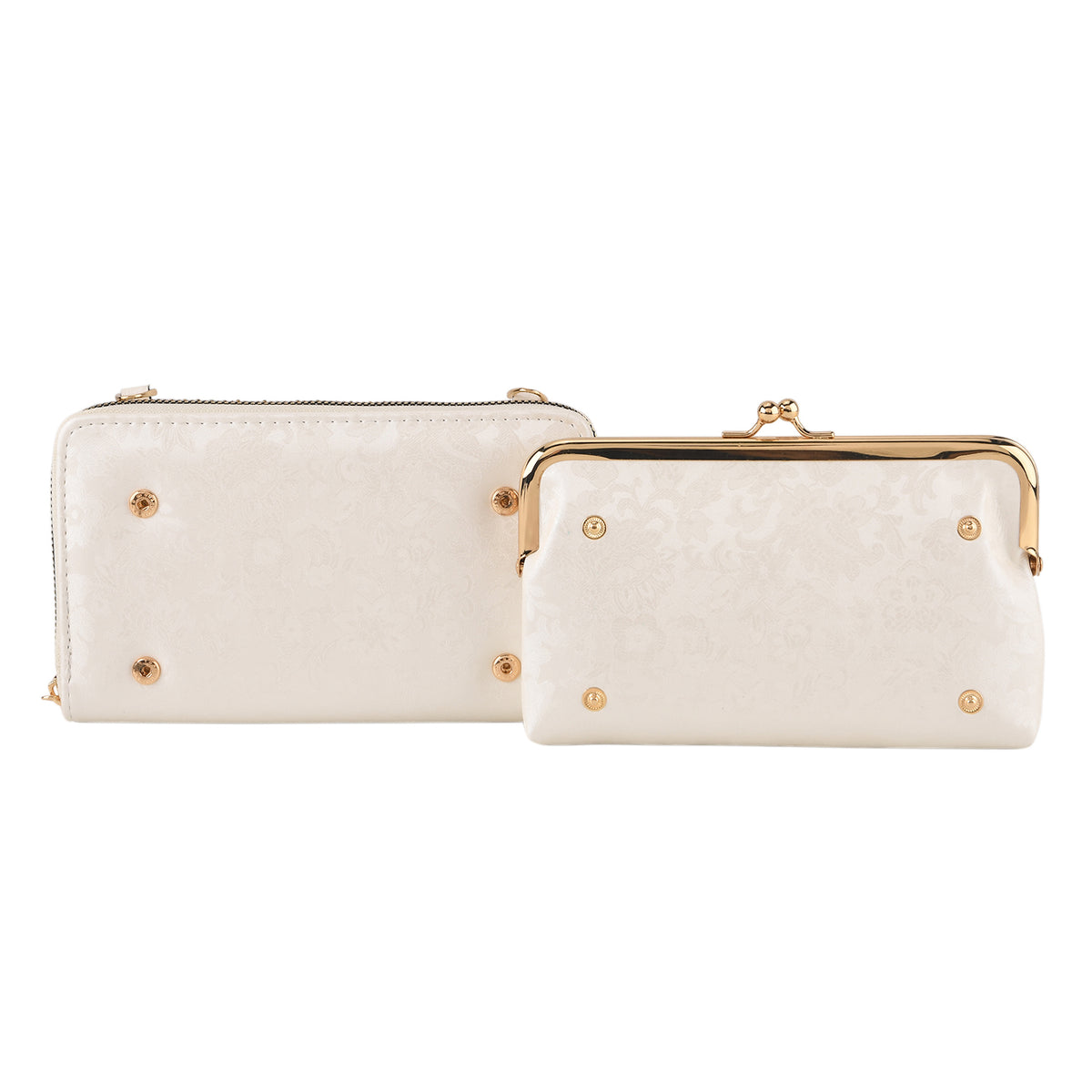 La Marey Set of 2 - RFID Clutch with Shoulder Strap &amp; Gold Flower Cuff Bracelet - Off White V32605468 6