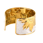 La Marey Set of 2 - RFID Clutch with Shoulder Strap & Gold Flower Cuff Bracelet - Off White_4455491_8
