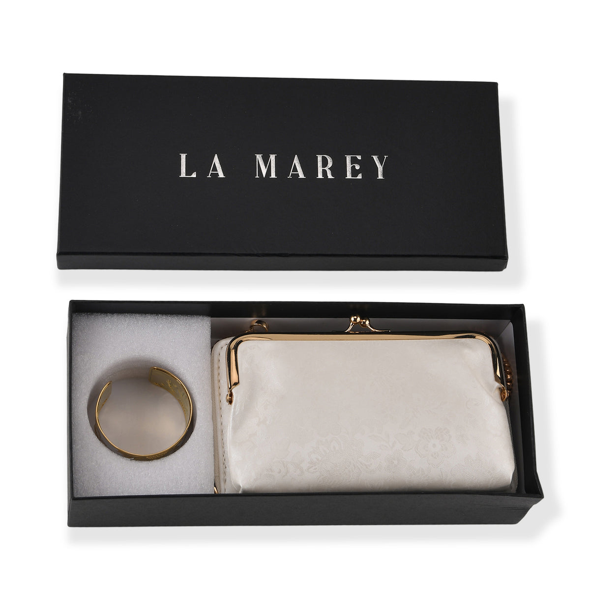La Marey Set of 2 - RFID Clutch with Shoulder Strap &amp; Gold Flower Cuff Bracelet - Off White V32605468 10