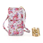 LA MAREY Set of 2: RFID Smartphone Floral Crossbody Bag & Floral Cuff Bracelet Gift Set - Pink_4455497