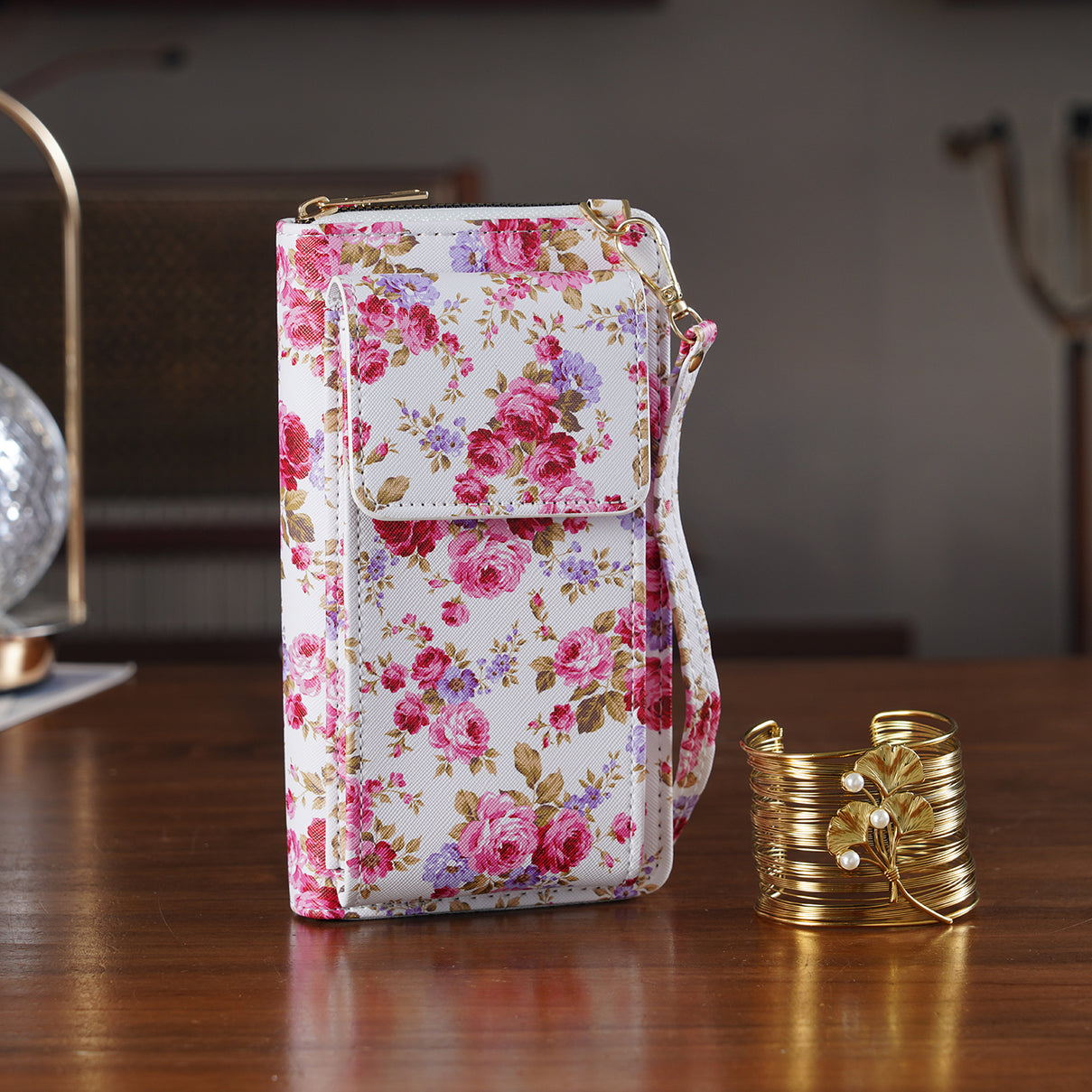 LA MAREY Set of 2: RFID Smartphone Floral Crossbody Bag &amp; Floral Cuff Bracelet Gift Set - Pink V32513827 2