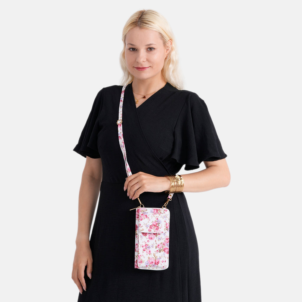 LA MAREY Set of 2: RFID Smartphone Floral Crossbody Bag & Floral Cuff Bracelet Gift Set - Pink_4455497_2