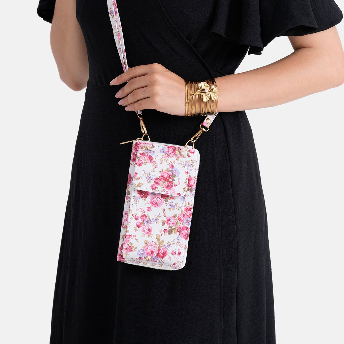 LA MAREY Set of 2: RFID Smartphone Floral Crossbody Bag &amp; Floral Cuff Bracelet Gift Set - Pink V32513827 4