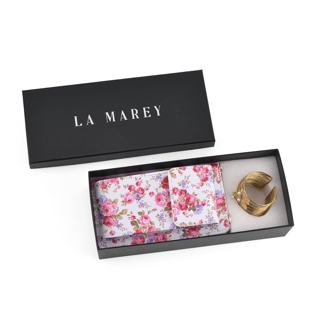LA MAREY Set of 2: RFID Smartphone Floral Crossbody Bag & Floral Cuff Bracelet Gift Set - Pink_4455497_7