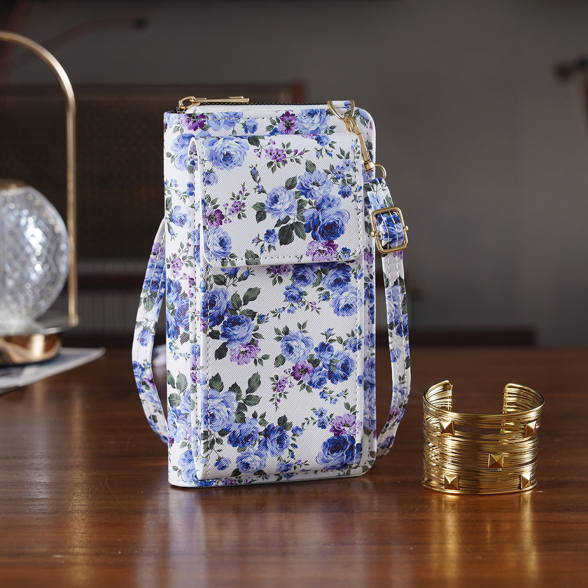 LA MAREY Set of 2: RFID Smartphone Floral Crossbody Bag &amp; Cuff Bracelet Gift Set - Blue V32513053 2