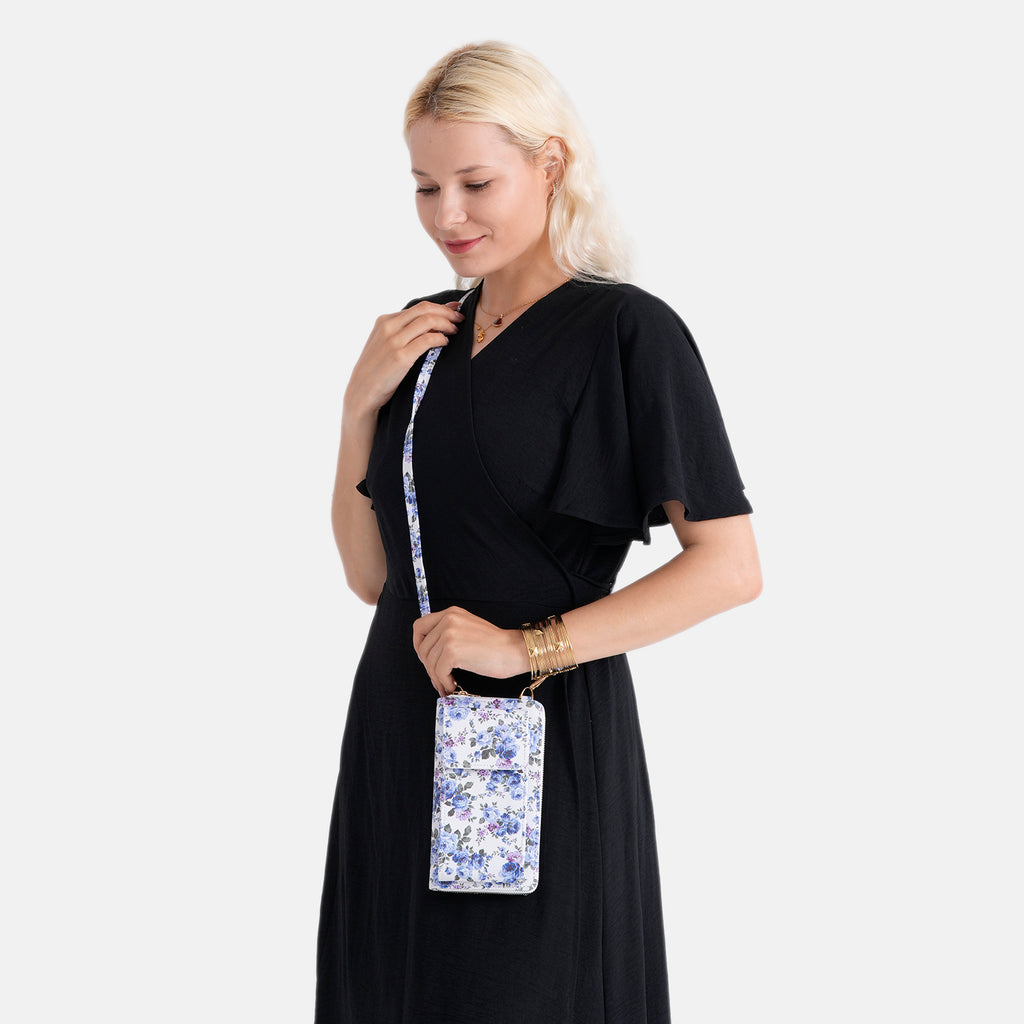 LA MAREY Set of 2: RFID Smartphone Floral Crossbody Bag & Cuff Bracelet Gift Set - Blue_4455504_2
