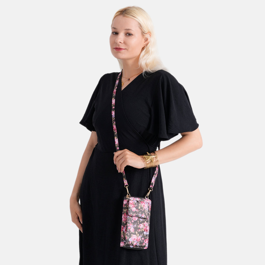 LA MAREY Set of 2: RFID Smartphone Floral Crossbody Bag & Starfish Cuff Bracelet Gift Set - Black_4455506_2