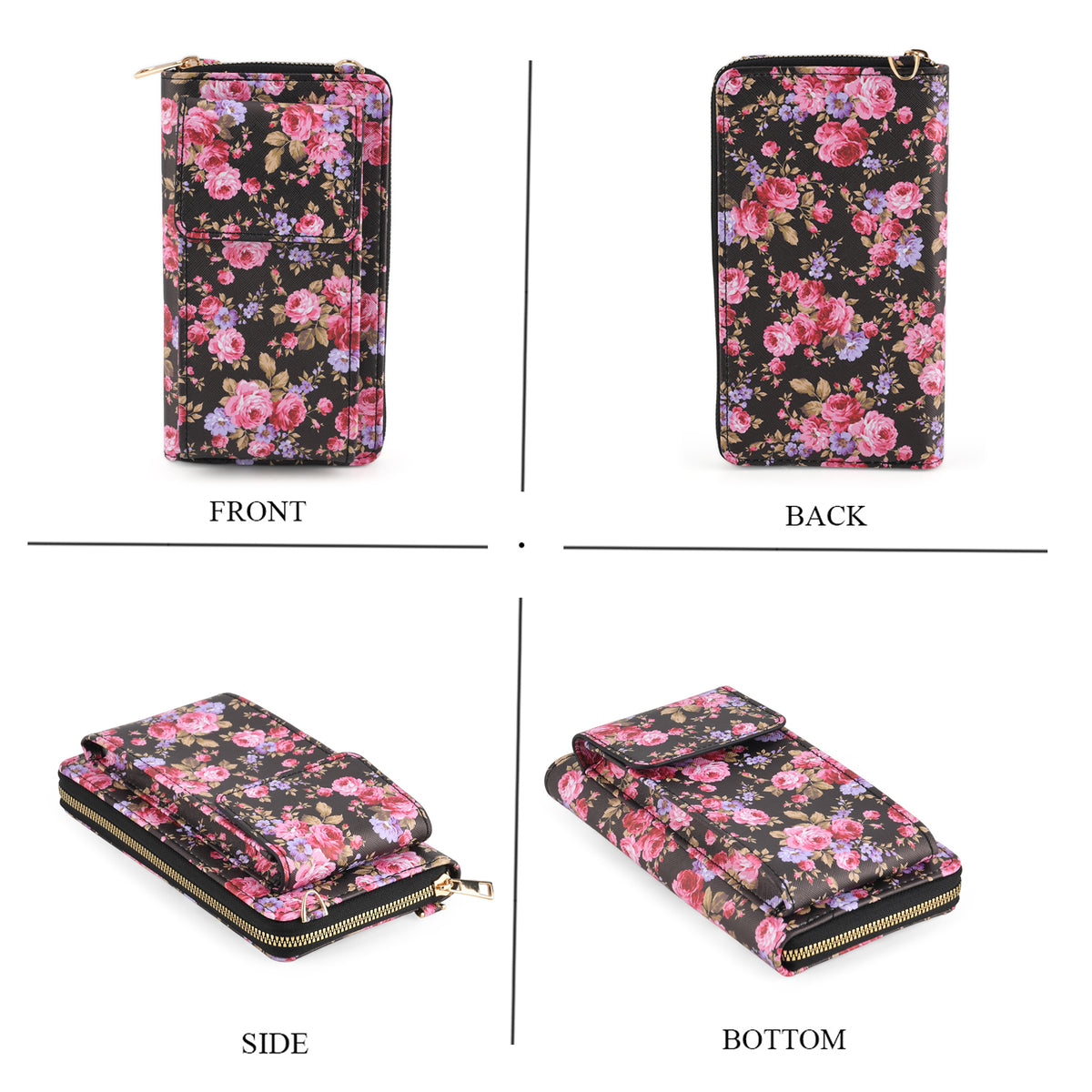 LA MAREY Set of 2: RFID Smartphone Floral Crossbody Bag &amp; Starfish Cuff Bracelet Gift Set - Black V32538465 5