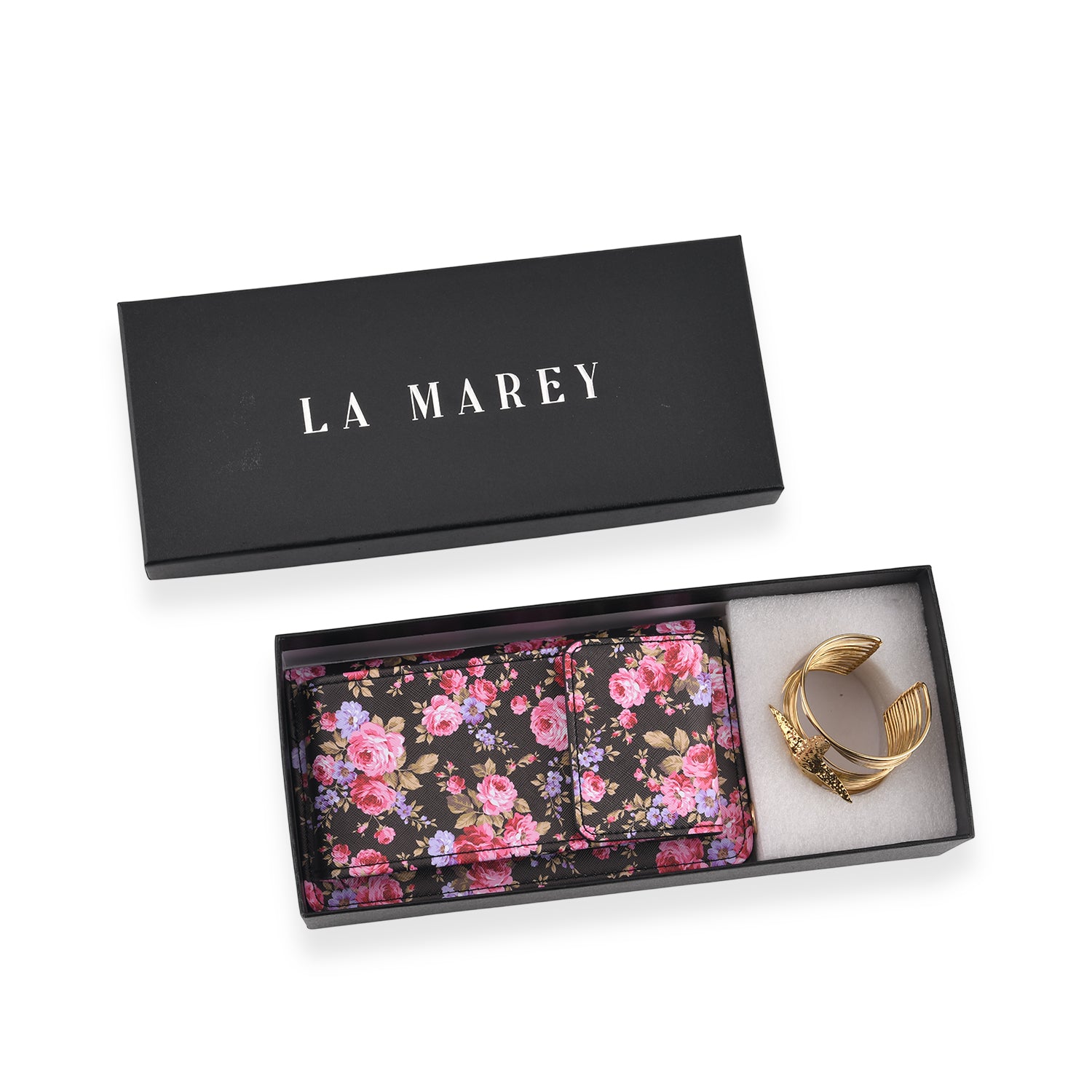 LA MAREY Set of 2: RFID Smartphone Floral Crossbody Bag &amp; Starfish Cuff Bracelet Gift Set - Black V32538465 8