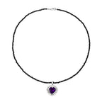 D'Joy - AAA African Amethyst, Black Spinel & Fresh Water Pearl Heart Pendant with Beads Chain (Size 20) in Rhodium Overlay Sterling Silver 52.50 Ct._4455772