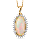 Ethiopian Opal & Luxuriant SI-G/H Lab Grown Diamond Halo Pendant with Chain (Size 20) in 18K Vermeil Yellow Gold Plated Sterling Silver 3.47 Ct._4456176