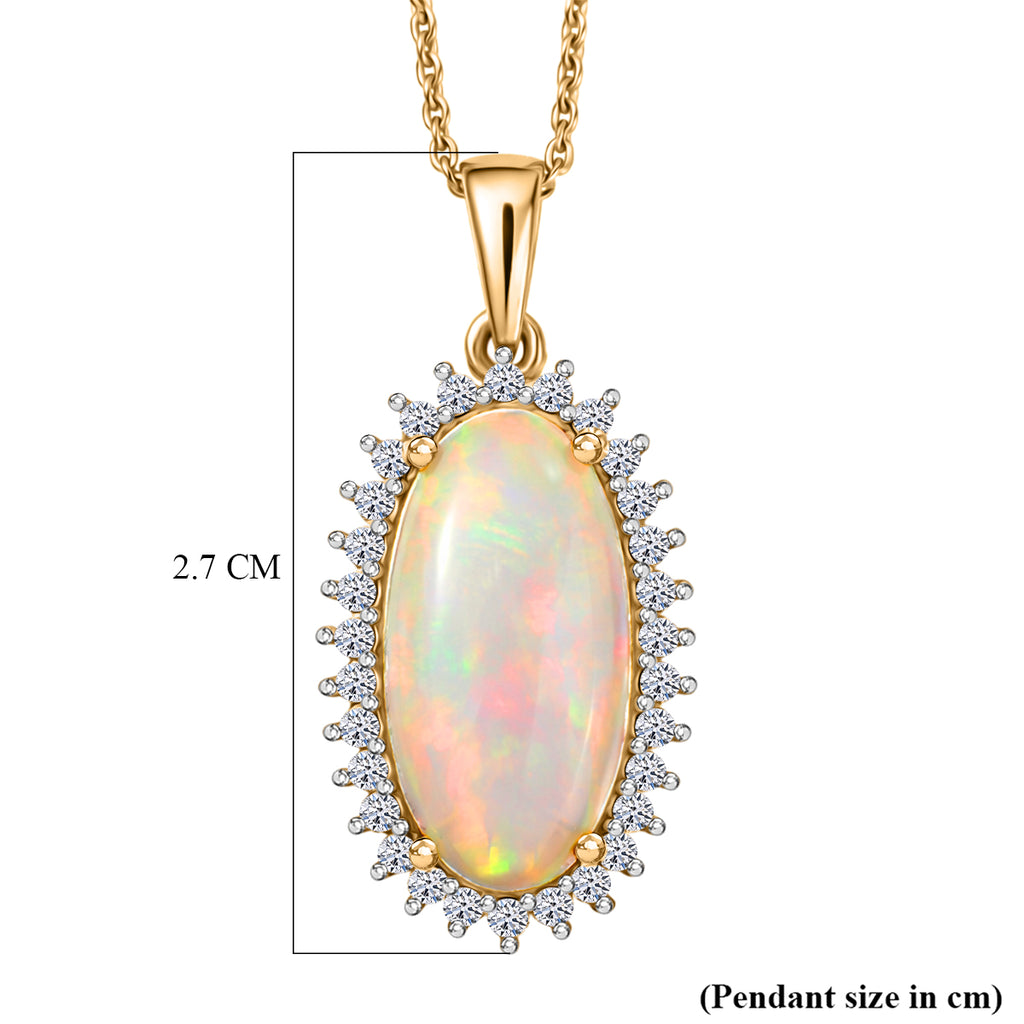 Ethiopian Opal & Luxuriant SI-G/H Lab Grown Diamond Halo Pendant with Chain (Size 20) in 18K Vermeil Yellow Gold Plated Sterling Silver 3.47 Ct._4456176_5