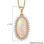 Ethiopian Opal & Luxuriant SI-G/H Lab Grown Diamond Halo Pendant with Chain (Size 20) in 18K Vermeil Yellow Gold Plated Sterling Silver 3.47 Ct._4456176_5