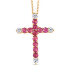 African Ruby & White Zircon Cross Pendant with Chain (Size 20) in Yellow Gold Plated Sterling Silver 1.54 Ct._4456959