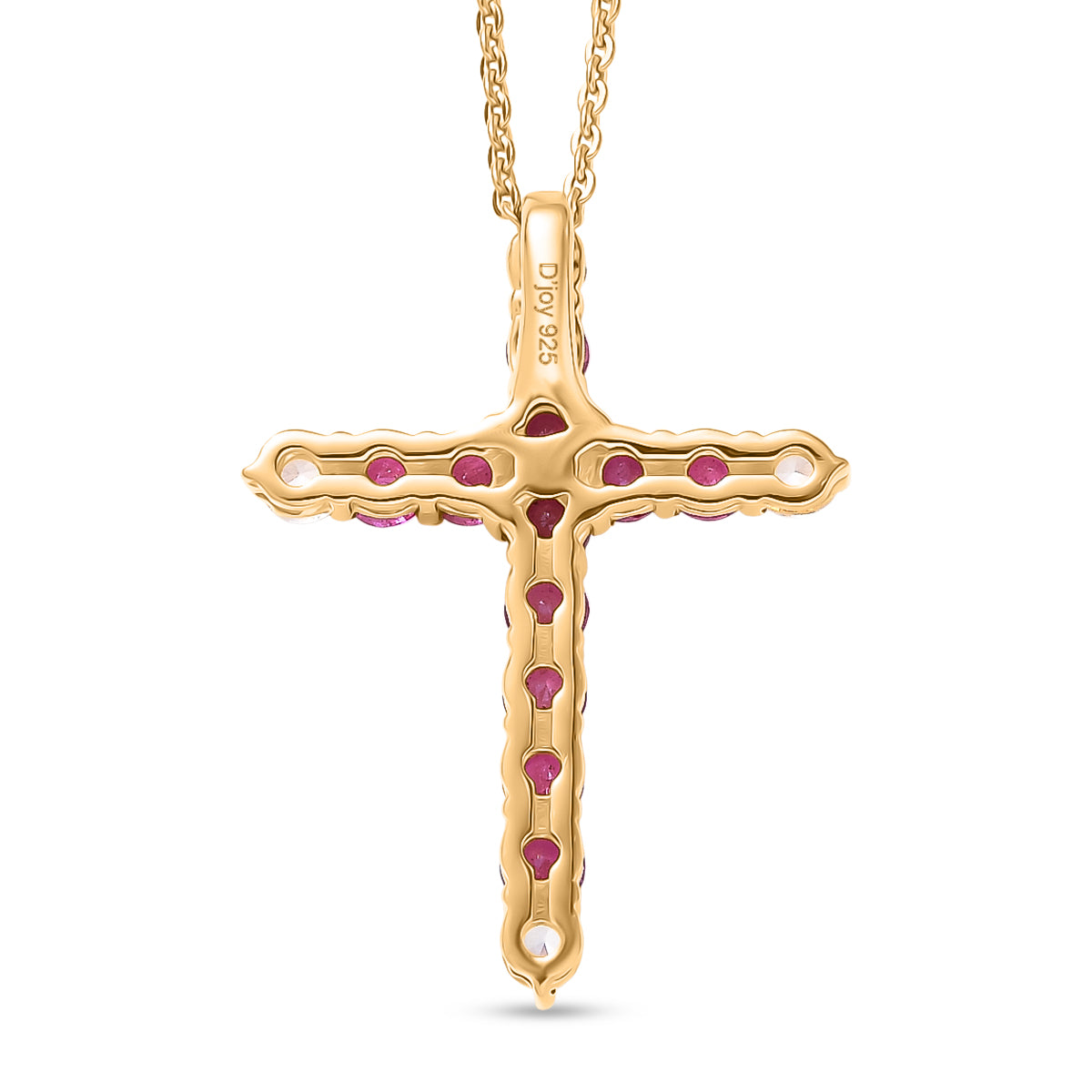 African Ruby, White Zircon Cross Pendant with Chain (Size 20) in Yellow Gold Plated Sterling Silver 1.54 Ct. V32517664 5