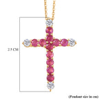 African Ruby & White Zircon Cross Pendant with Chain (Size 20) in Yellow Gold Plated Sterling Silver 1.54 Ct._4456959_6