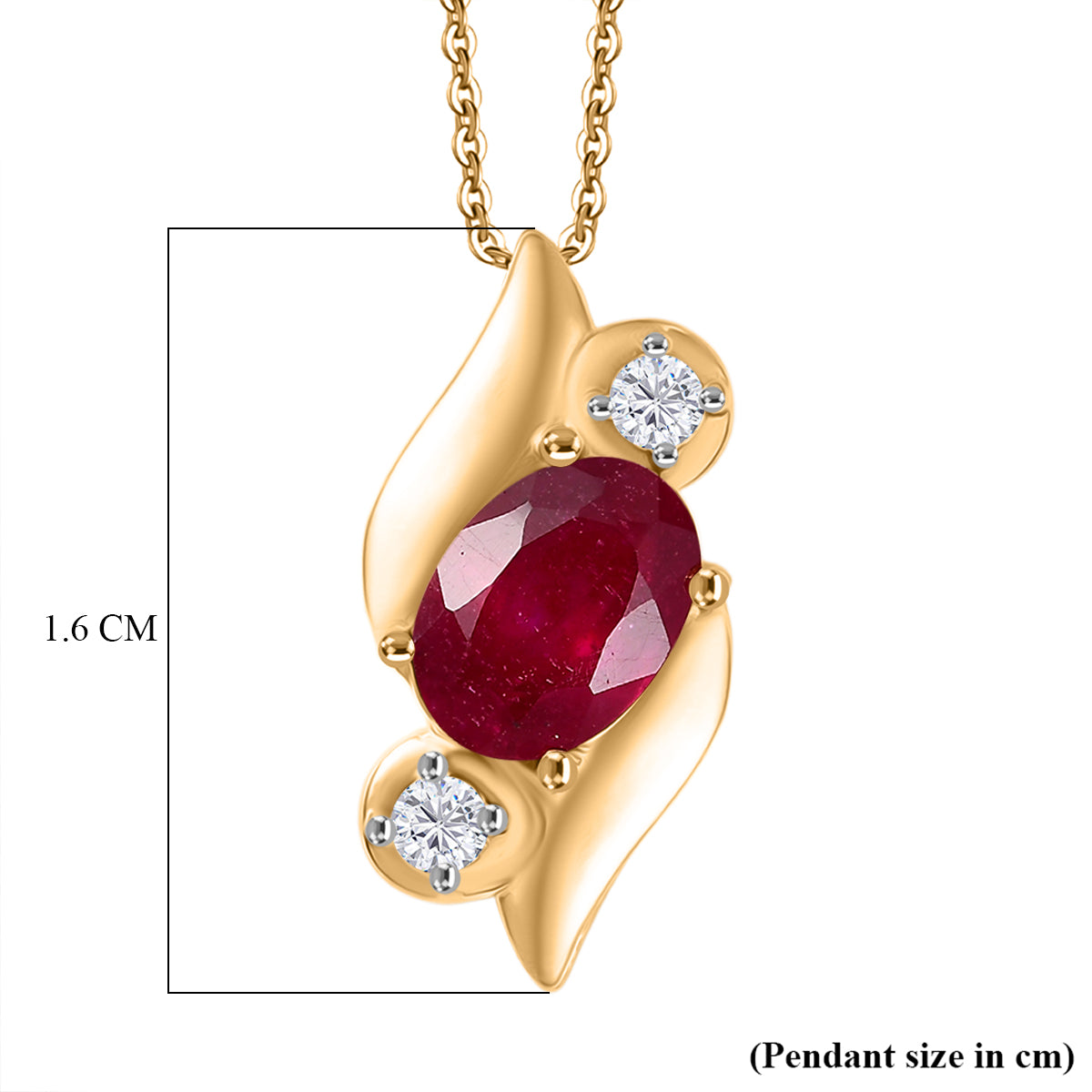 D'Joy Fissure Filled Ruby, White Zircon Three-Stone Twist Pendant with Chain (Size 20)  in Yellow Gold Plated Sterling Silver 1.34 Ct. V32519569 6