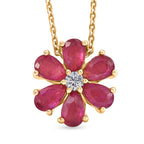 D'Joy African Ruby & Moissanite Floral Pendant with Chain (Size 20) in Yellow Gold Plated Sterling Silver 1.92 Ct._4457250