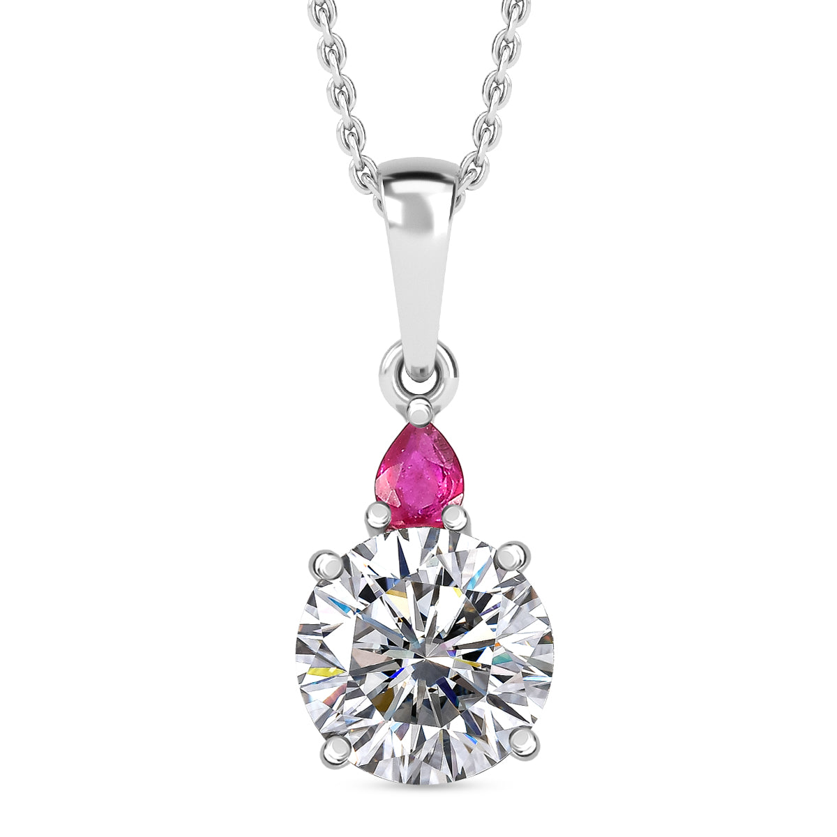 D'Joy Moissanite &amp; African Ruby Drop Pendant with Chain (Size 20) in Rhodium Overlay Sterling Silver 2.00 Ct. 4457543 0