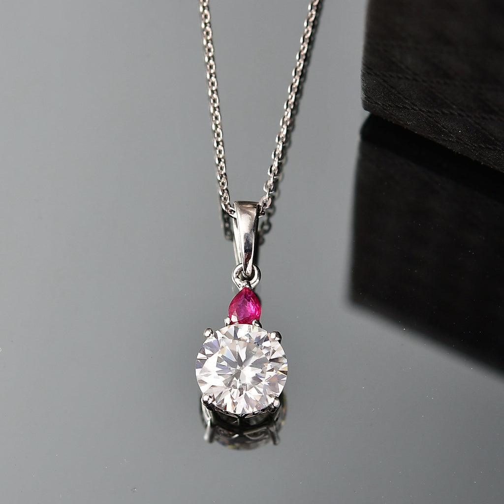 D'Joy Moissanite & African Ruby Drop Pendant with Chain (Size 20) in Rhodium Overlay Sterling Silver 2.00 Ct._4457543_2