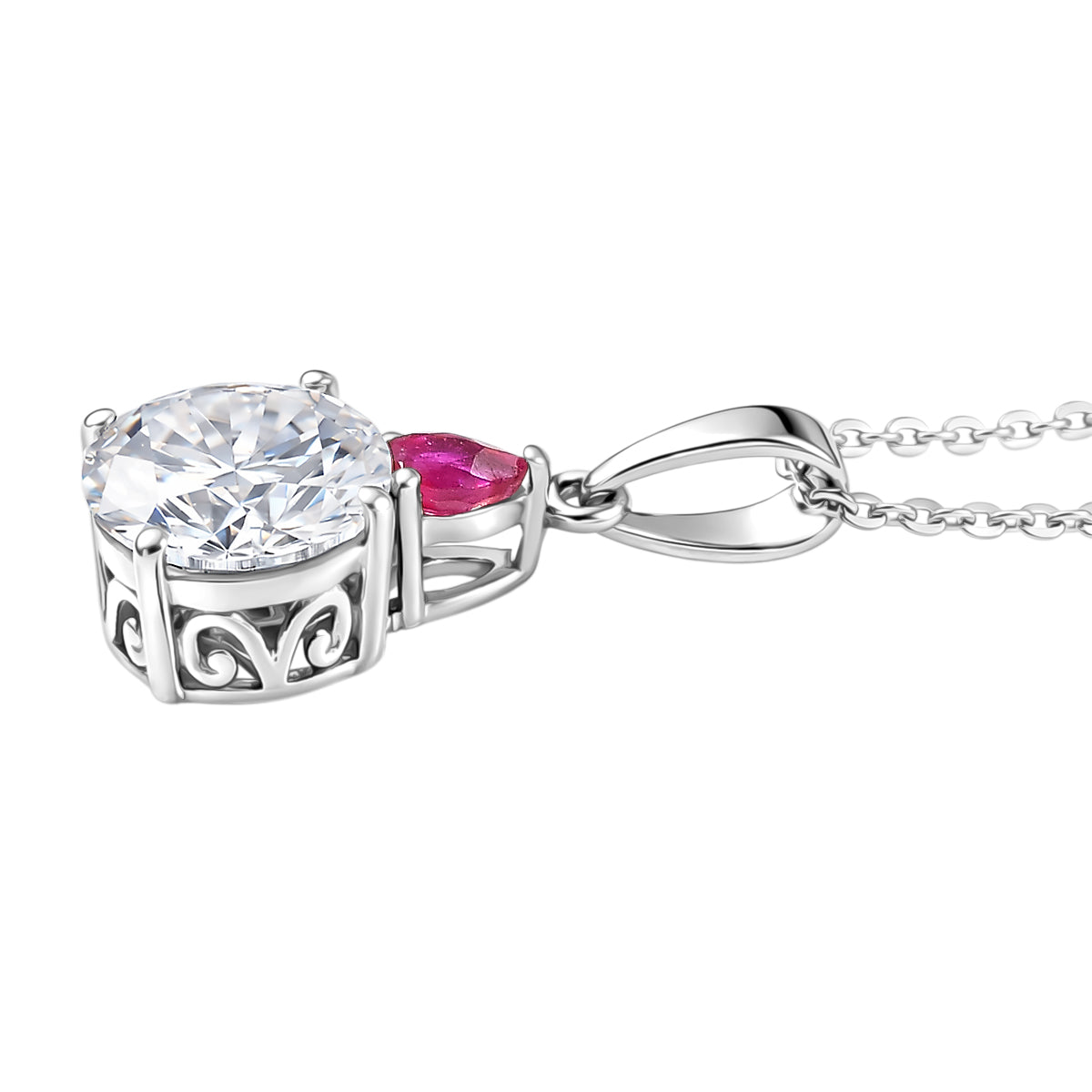 D'Joy Moissanite &amp; African Ruby Drop Pendant with Chain (Size 20) in Rhodium Overlay Sterling Silver 2.00 Ct. 4457543 3