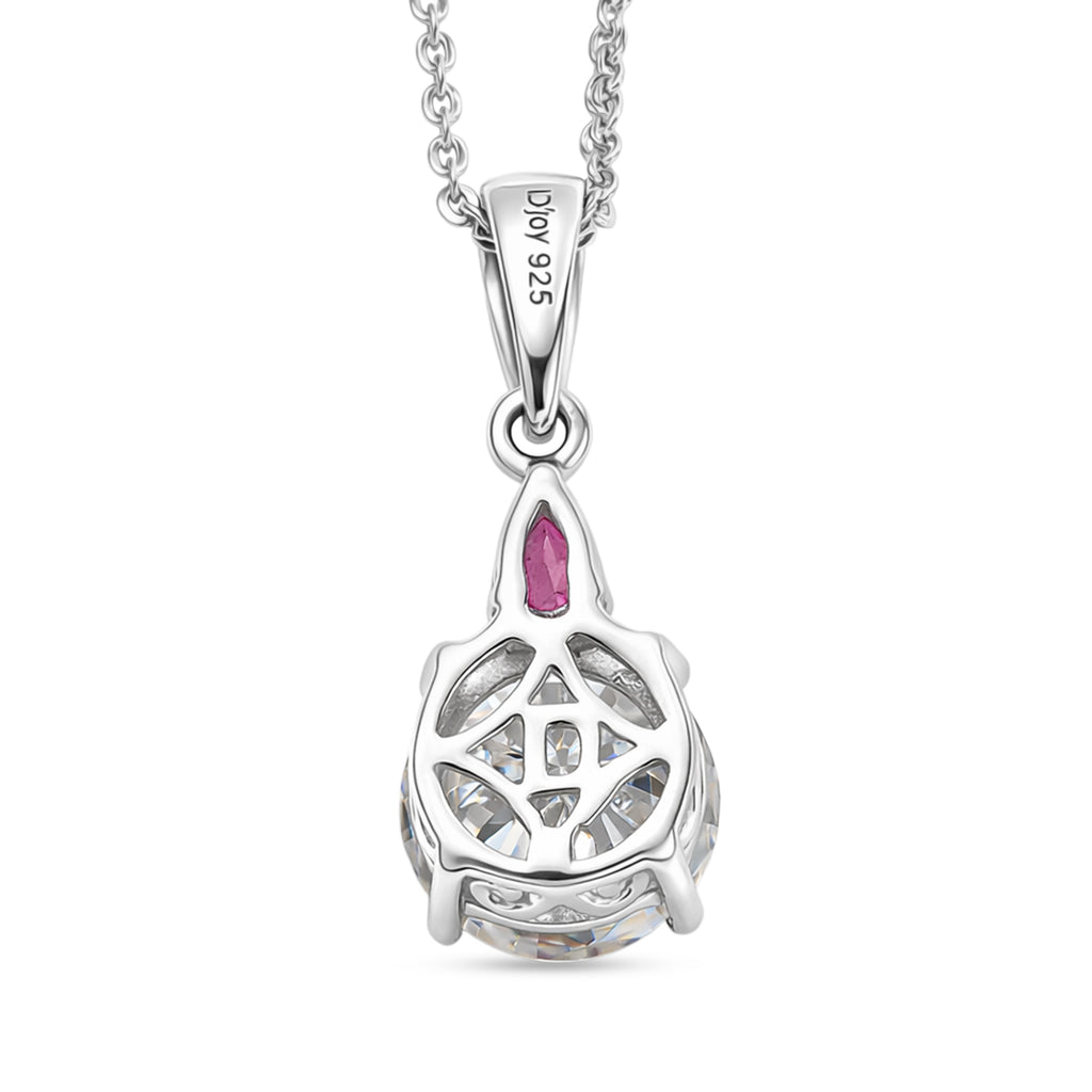 D'Joy Moissanite & African Ruby Drop Pendant with Chain (Size 20) in Rhodium Overlay Sterling Silver 2.00 Ct._4457543_4