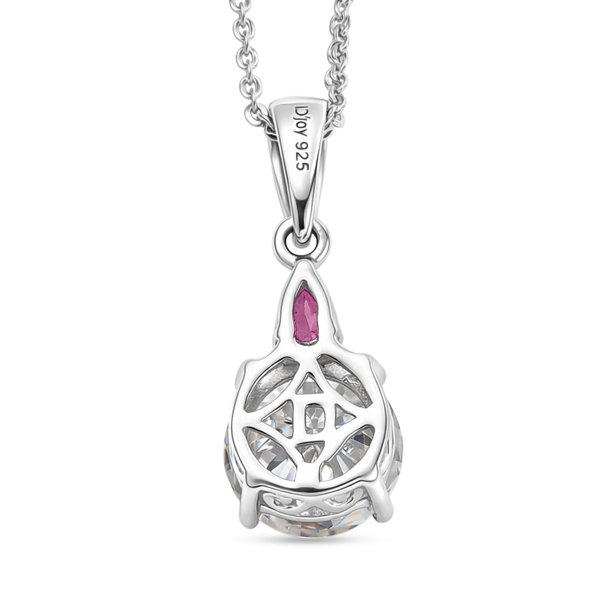 D'Joy Moissanite &amp; African Ruby Drop Pendant with Chain (Size 20) in Rhodium Overlay Sterling Silver 2.00 Ct. 4457543 4