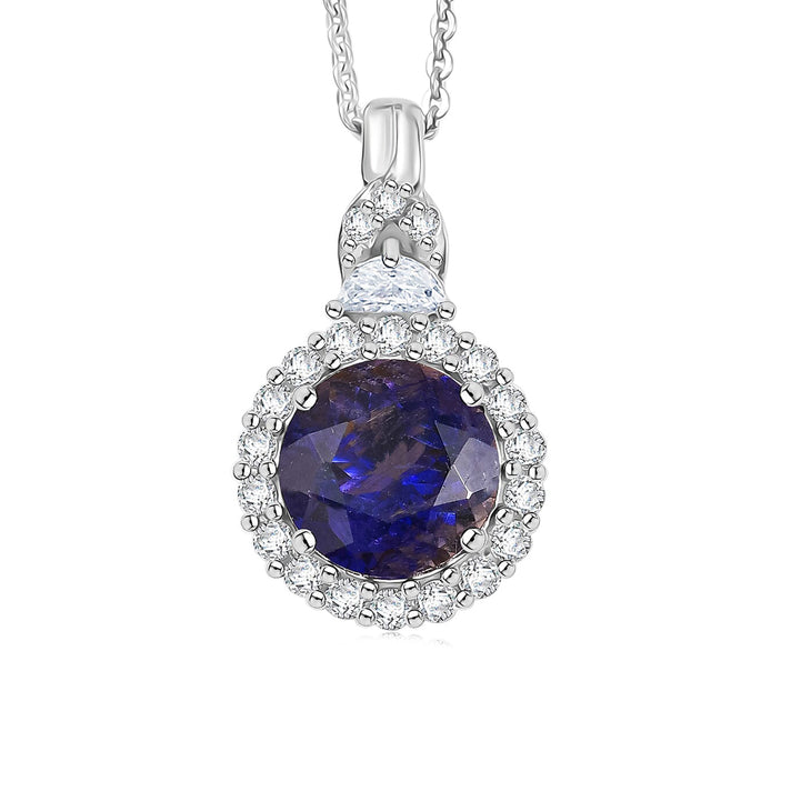 Certified and Appraised Iolite,  Moissanite Pendant with Torn Chain 19DC (Size 20) in Rhodium Overlay Sterling Silver 0.56 ct  2.760  Ct. 4457636 1