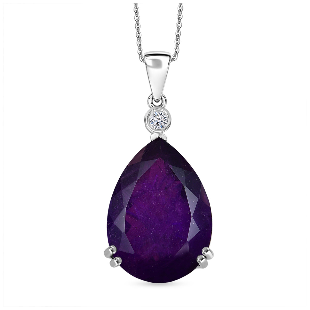 Luxuriant - SI-G/H Lab Grown Diamond &amp; AAA African Amethyst Pear Cut Solitaire Pendant with Chain (Size 20) in Rhodium Overlay Sterling Silver 28.31 Ct. V32525123 0