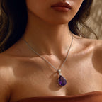 Luxuriant - SI-G/H Lab Grown Diamond & AAA African Amethyst Pear Cut Solitaire Pendant with Chain (Size 20) in Rhodium Overlay Sterling Silver 28.31 Ct._4457975_1