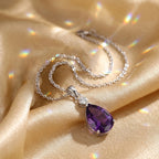 Luxuriant - SI-G/H Lab Grown Diamond & AAA African Amethyst Pear Cut Solitaire Pendant with Chain (Size 20) in Rhodium Overlay Sterling Silver 28.31 Ct._4457975_4