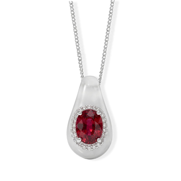 D'Joy - Dyed White Jade, Fissure Filled Ruby &amp; White Zircon Pendant with Chain (Size 18) in Rhodium Overlay Sterling Silver 7.00 Ct. 4458015 1