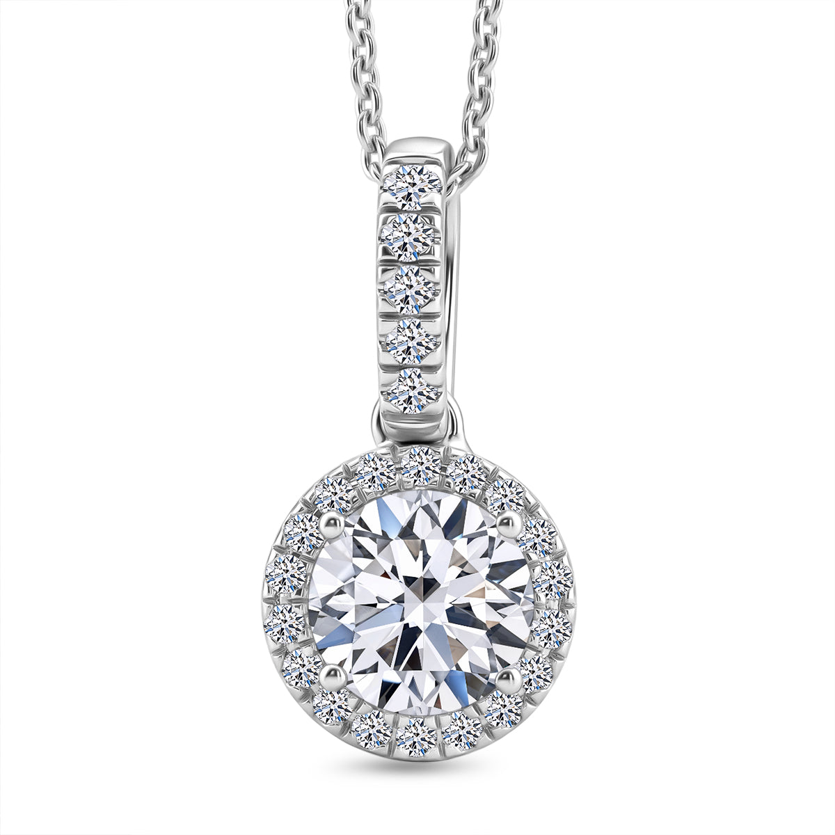 LUXURIANT 1.2 Ct. Lab Grown Diamond Round Cut Halo Pendant with Chain (Size 20) in Rhodium Overlay Sterling Silver SGL Certified (SI-G-H) 4458207 0