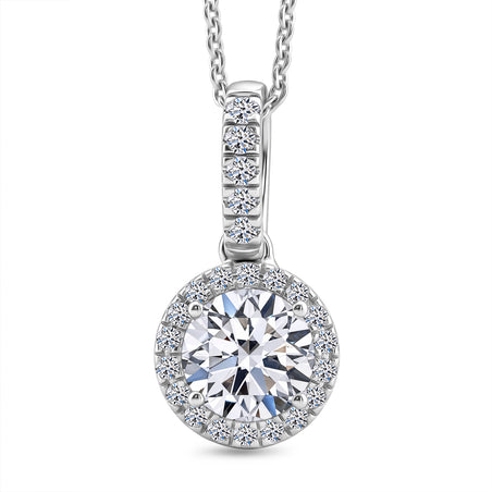 LUXURIANT 1.2 Ct. Lab Grown Diamond Round Cut Halo Pendant with Chain (Size 20) in Rhodium Overlay Sterling Silver SGL Certified (SI-G-H) 4458207 1