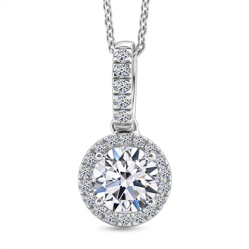 Luxuriant - SGL Certified Lab Grown Diamond (SI-G-H) Halo Pendant with Chain (Size 20) in Rhodium Overlay Sterling Silver 1.20 Ct.