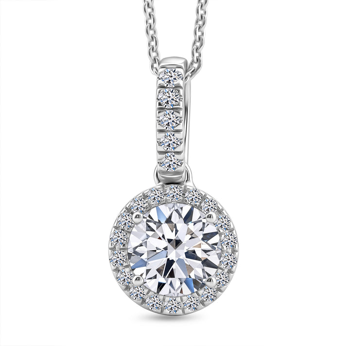 LUXURIANT 1.2 Ct. Lab Grown Diamond Round Cut Halo Pendant with Chain (Size 20) in Rhodium Overlay Sterling Silver SGL Certified (SI-G-H) 4458207 1