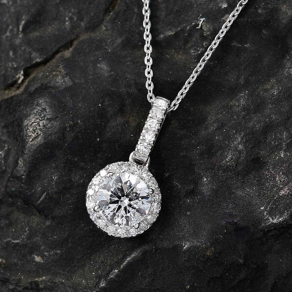 Luxuriant - SGL Certified Lab Grown Diamond (SI/G-H) Halo Pendant with Chain (Size 20) in Rhodium Overlay Sterling Silver 1.20 Ct._4458207_2
