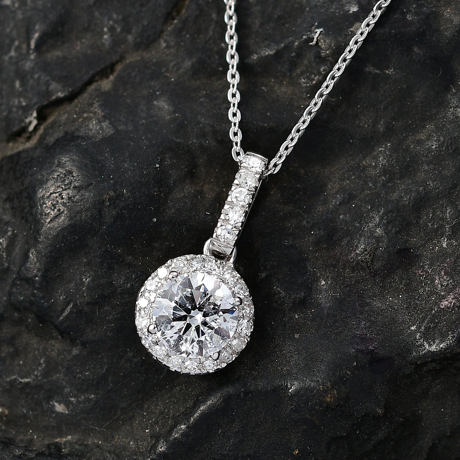 LUXURIANT 1.2 Ct. Lab Grown Diamond Round Cut Halo Pendant with Chain (Size 20) in Rhodium Overlay Sterling Silver SGL Certified (SI-G-H) 4458207 3