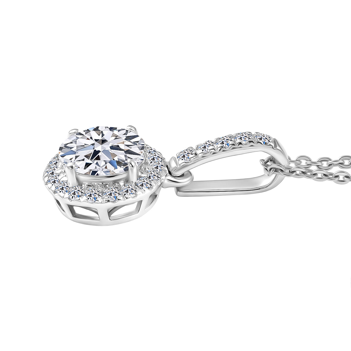 LUXURIANT 1.2 Ct. Lab Grown Diamond Round Cut Halo Pendant with Chain (Size 20) in Rhodium Overlay Sterling Silver SGL Certified (SI-G-H) 4458207 4